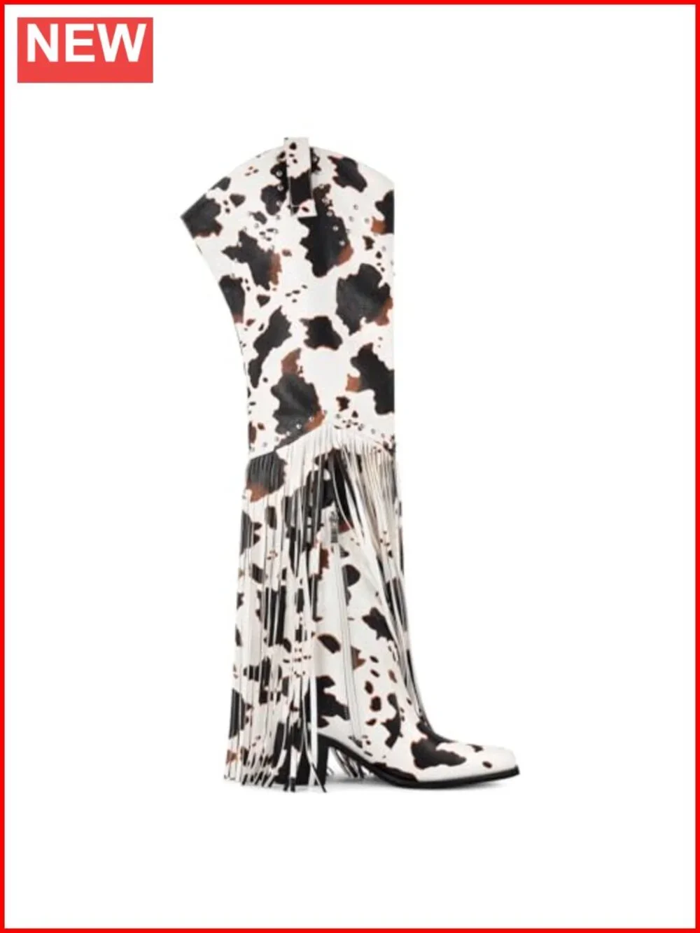 Fringe Over Knee Cowboy Boots with Wide Calf Stacked Heel Side Zipper